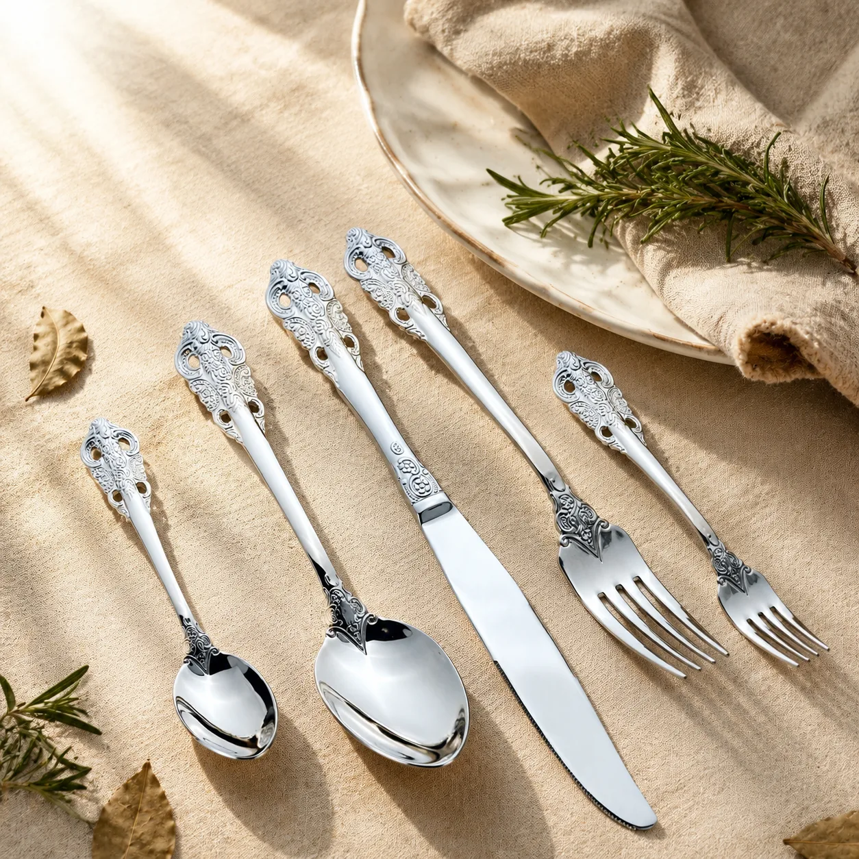 Silver Carved 5-Piece Set by Yinshiji