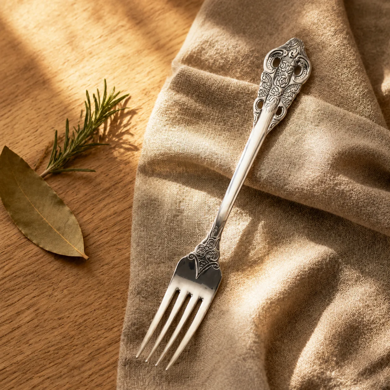 Silver Carved Dinner Fork by Yinshiji
